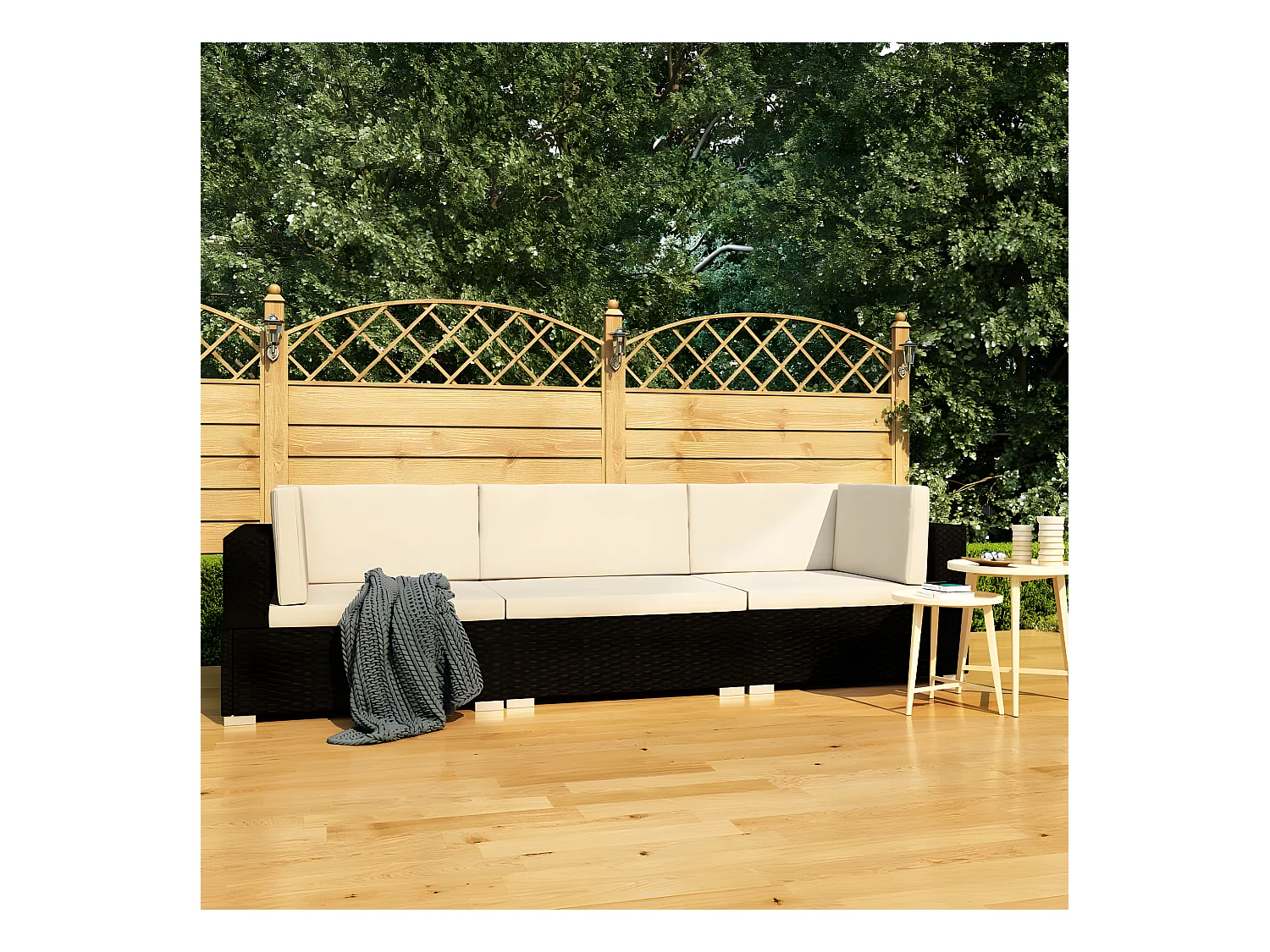 Canapés de jardin 3 pièces avec coussins Résine tressée Noir