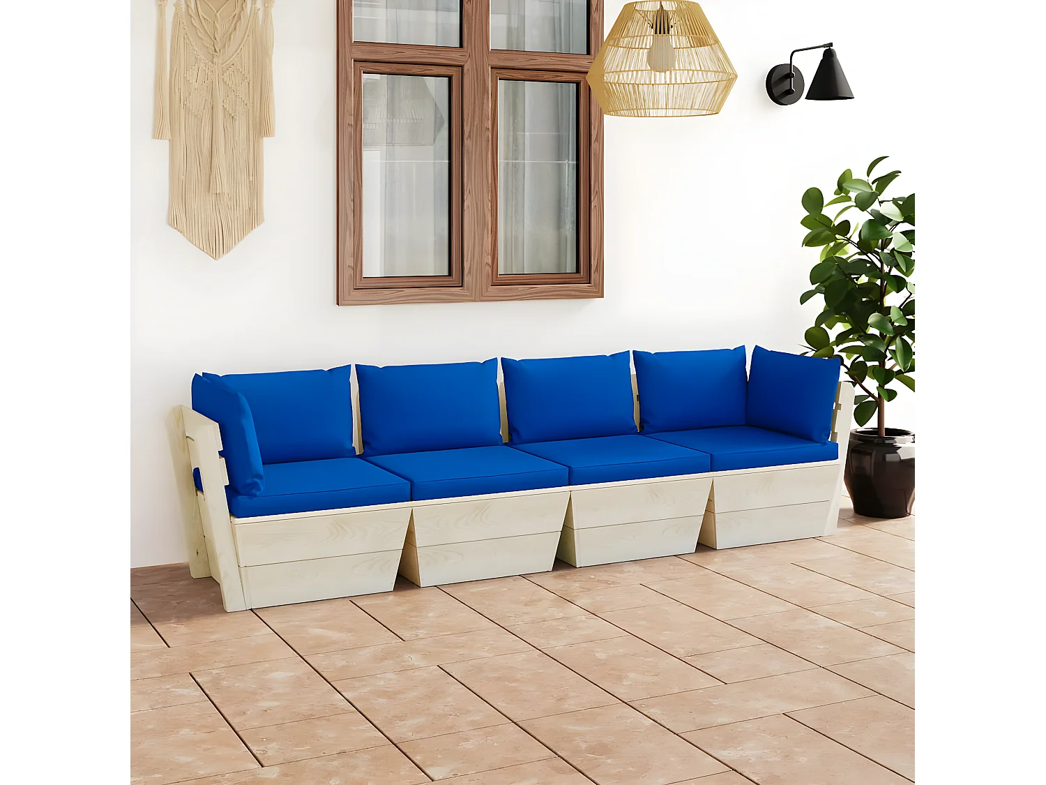 Canapé palette à 4 places de jardin avec coussins Bois d'épicéa