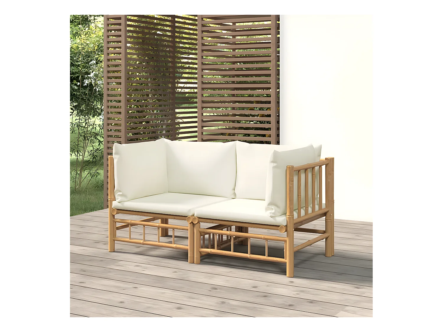 Canapés d'angle de jardin avec coussins blanc crème 2pièces bambou