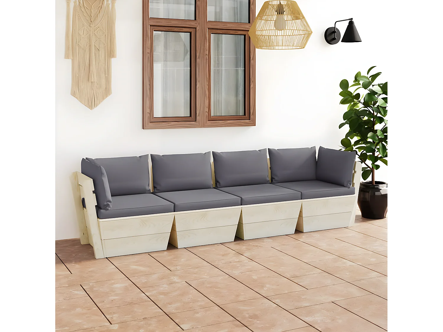 Canapé palette à 4 places de jardin avec coussins Bois d'épicéa