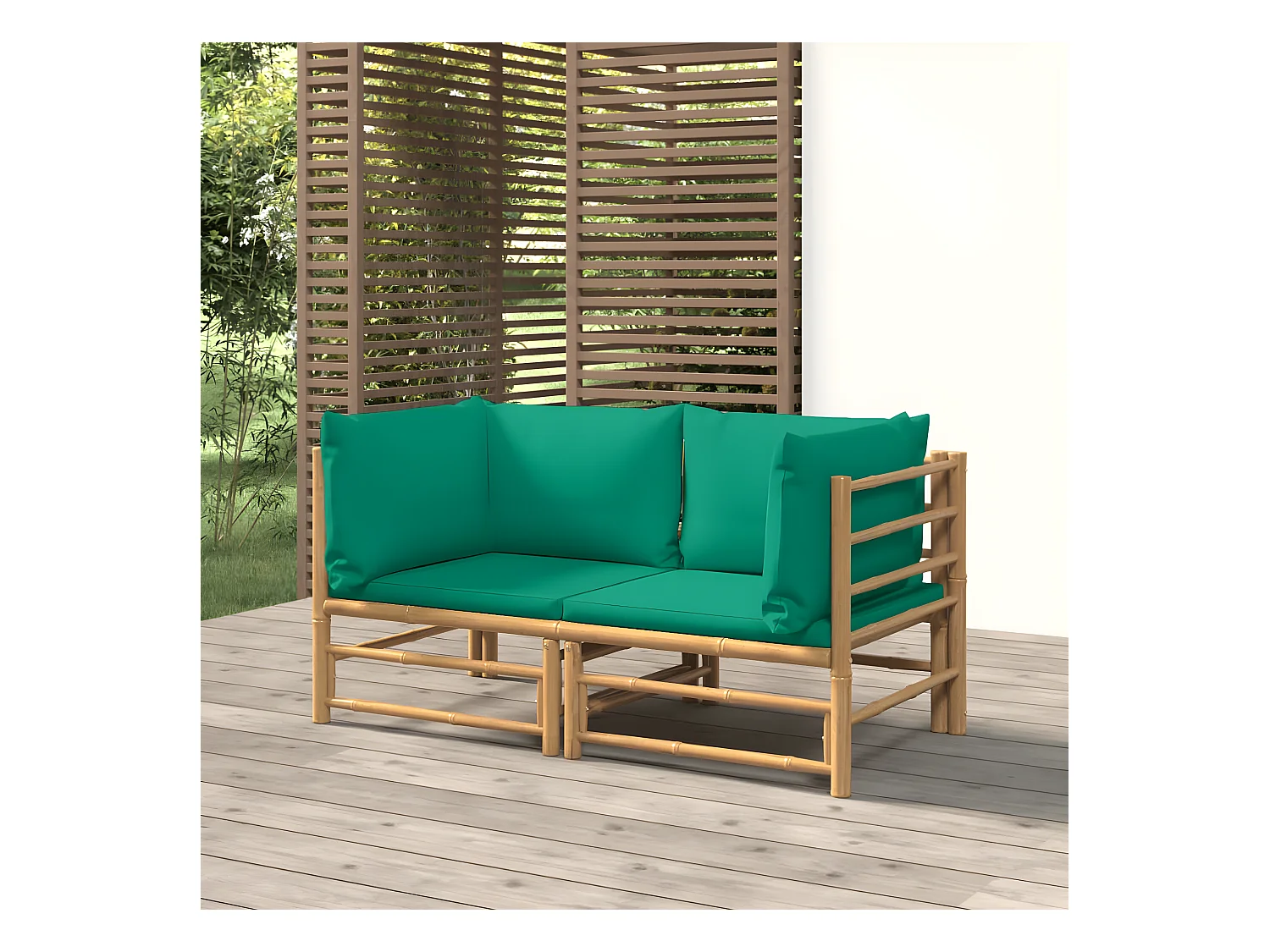 Canapés d'angle de jardin avec coussins vert 2 pièces bambou