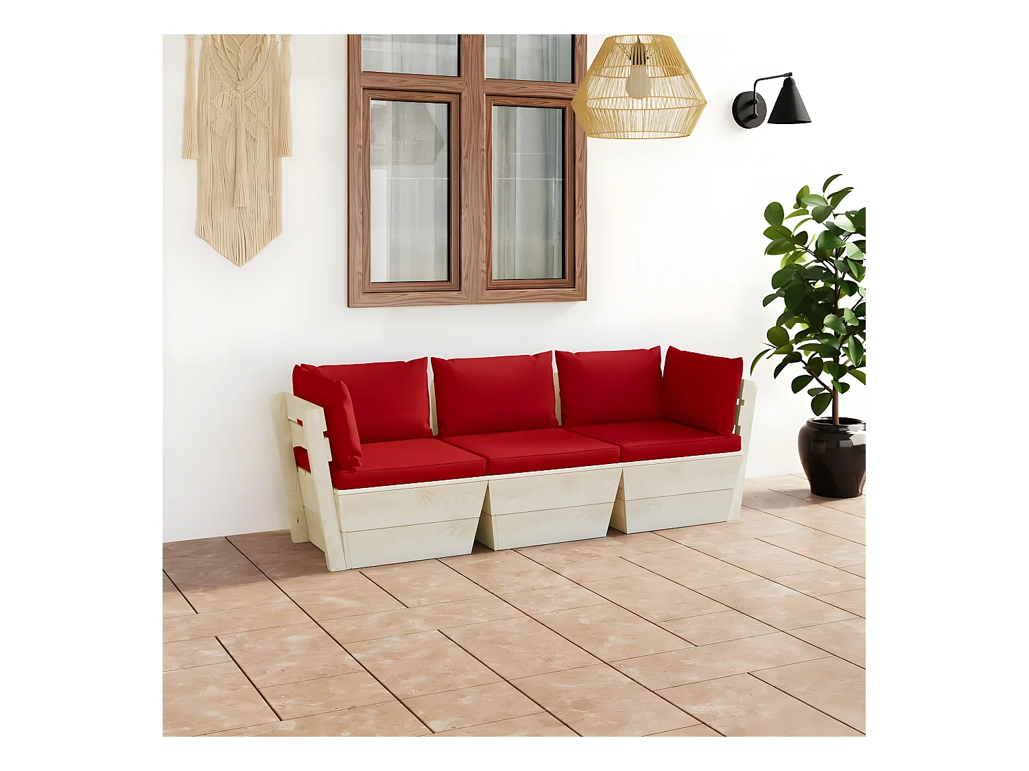 Canapé palette à 3 places de jardin avec coussins Bois d'épicéa