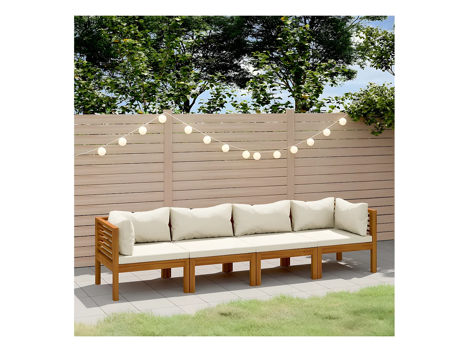 Canapé de jardin 4 places et coussin crème Bois d'acacia massif