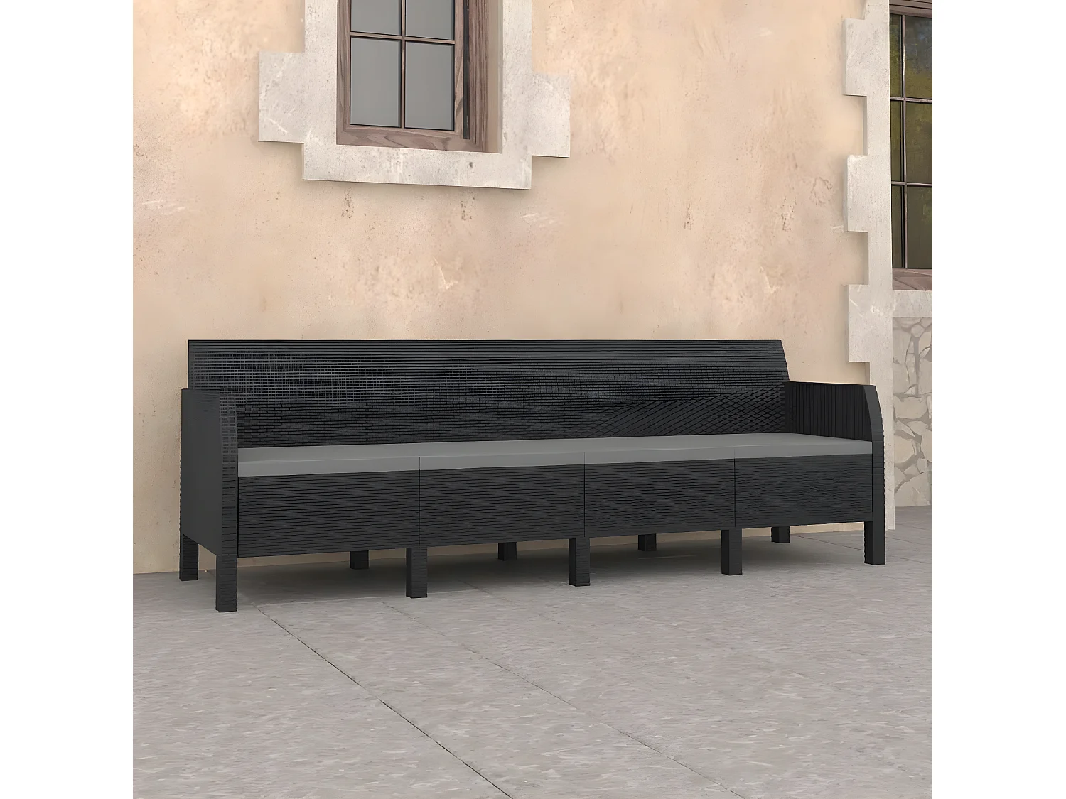 Canapé 4 places de jardin avec coussins Anthracite PP Rotin