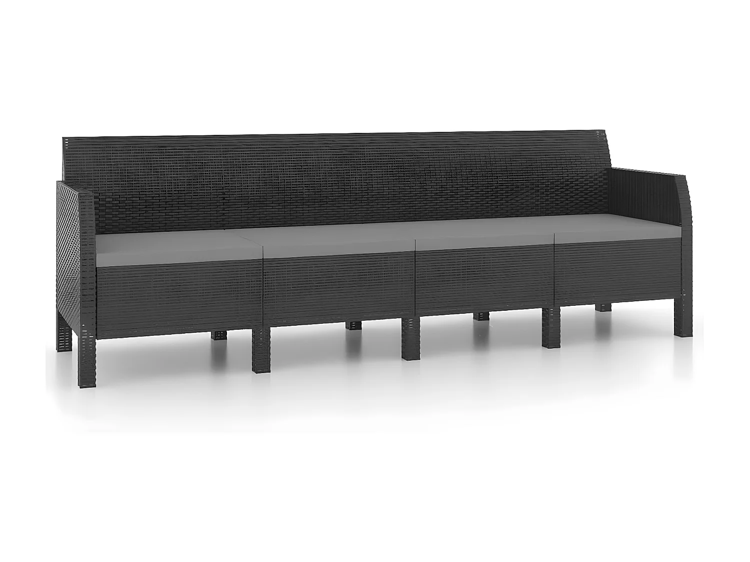 Canapé 4 places de jardin avec coussins Anthracite PP Rotin