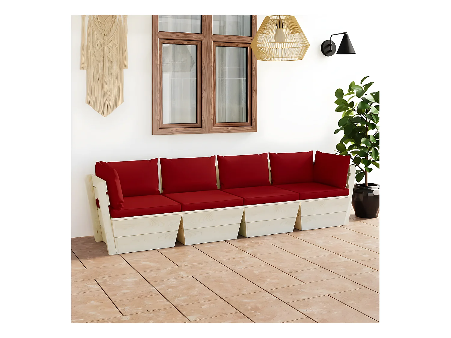 Canapé palette à 4 places de jardin avec coussins Bois d'épicéa