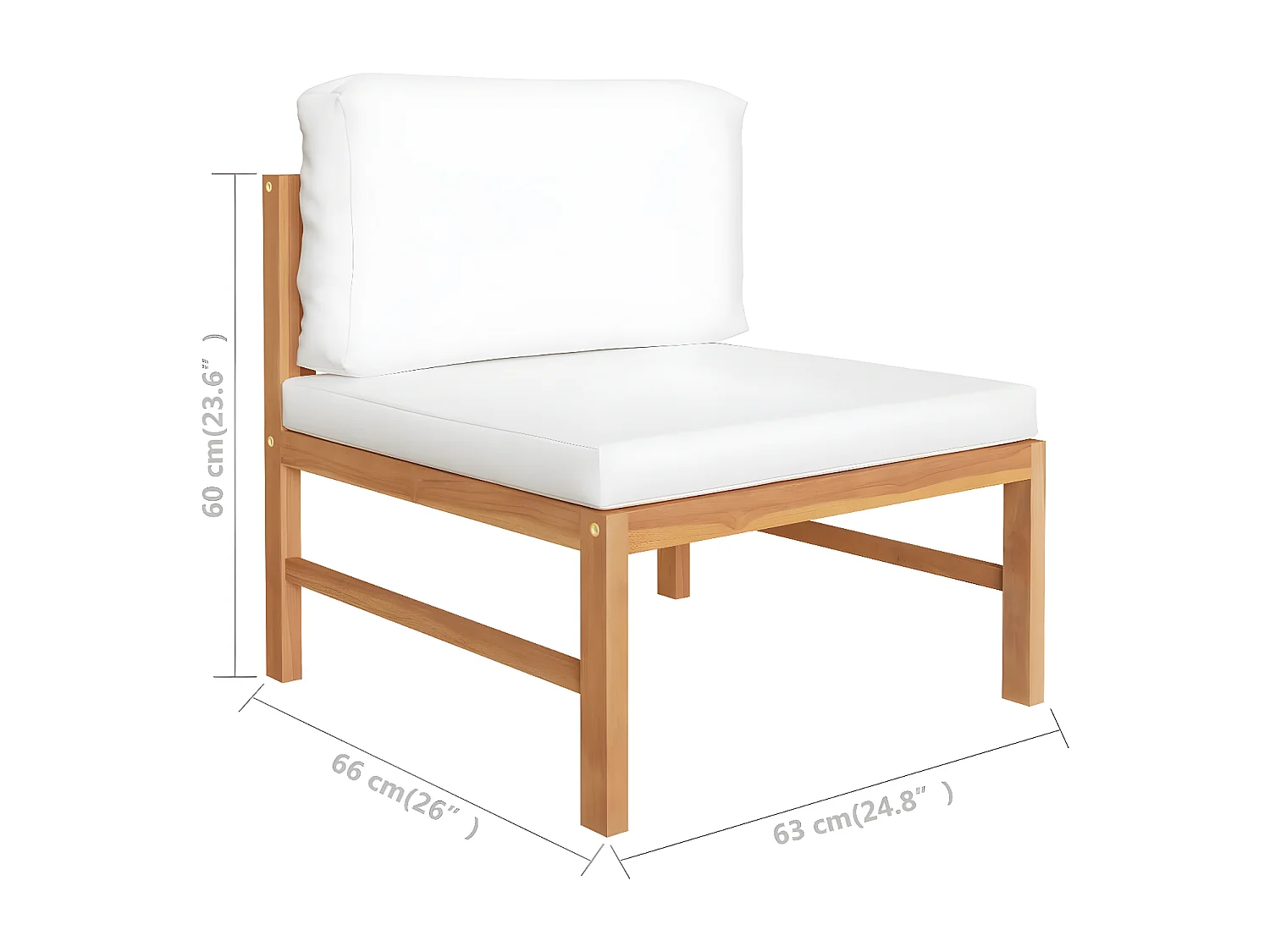 Sofá de jardim 3 lugares c/ almofadões cor creme teca maciça