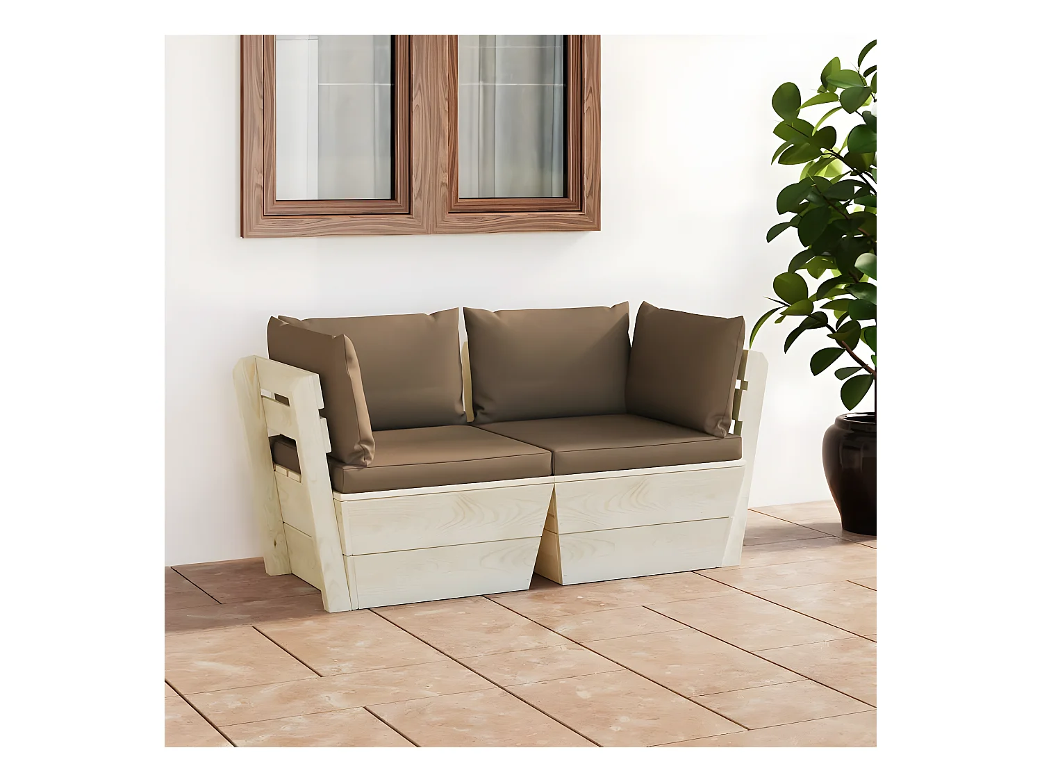 Canapé palette à 2 places de jardin avec coussins Bois d'épicéa