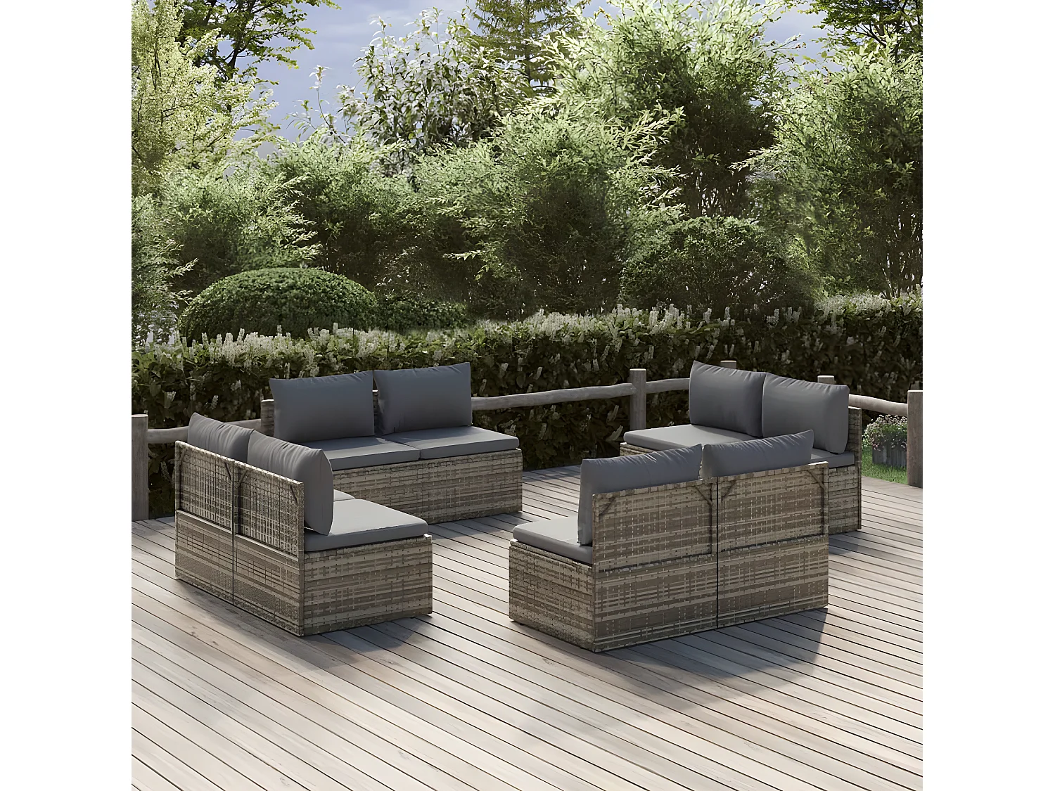 Sofás centrales de jardín 8 unidades ratán PE gris 57x57x56 cm