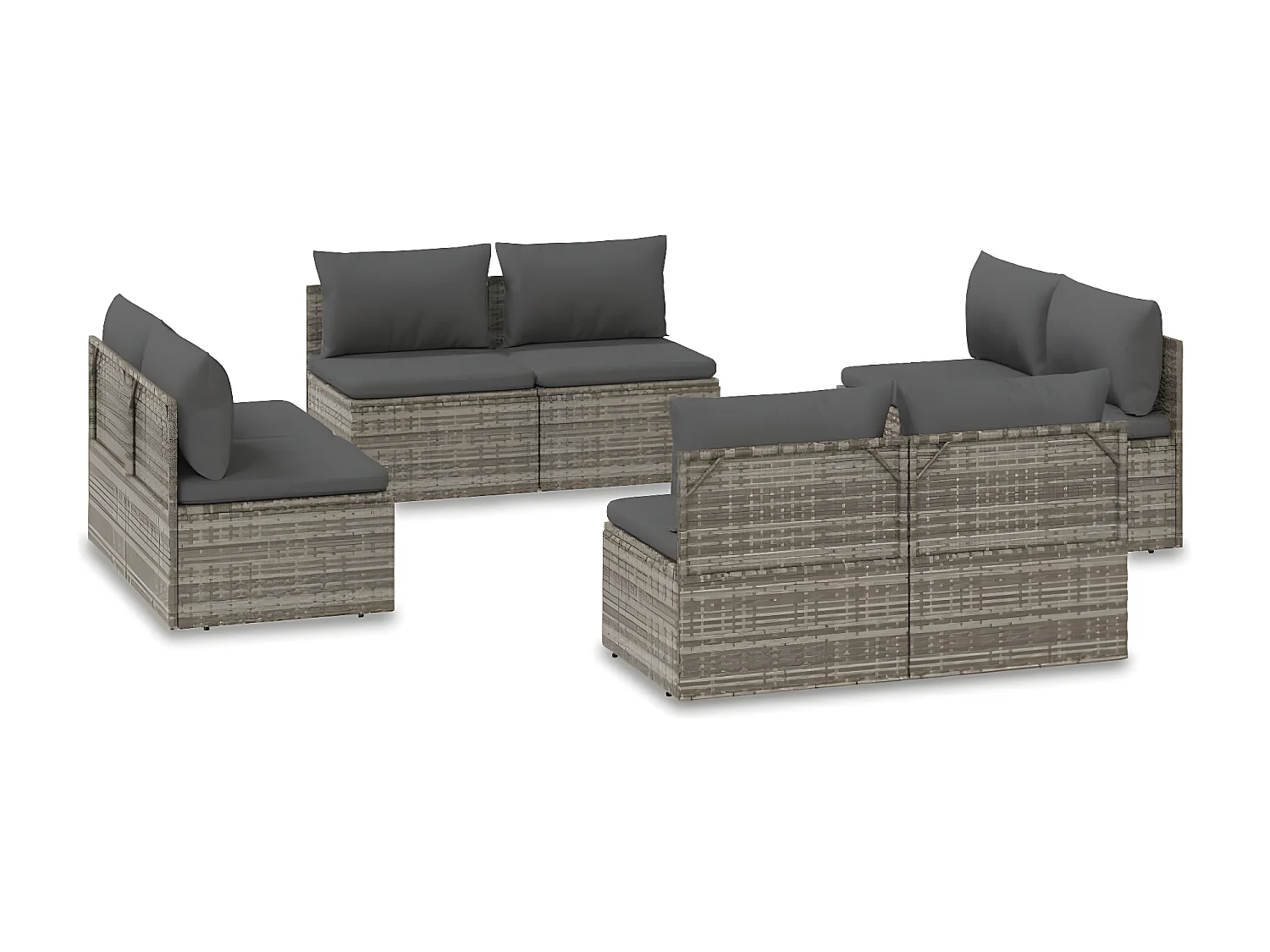 Sofás centrales de jardín 8 unidades ratán PE gris 57x57x56 cm