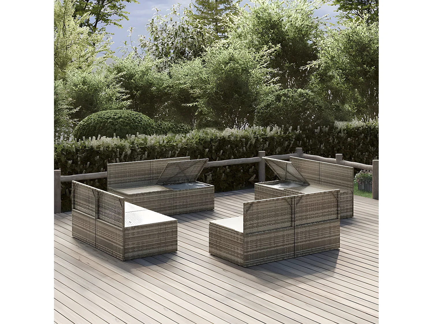 Sofás centrales de jardín 8 unidades ratán PE gris 57x57x56 cm