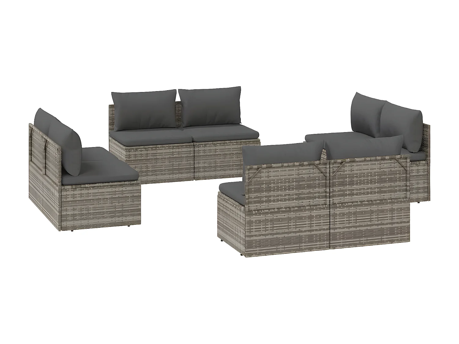 Sofás centrales de jardín 8 unidades ratán PE gris 57x57x56 cm