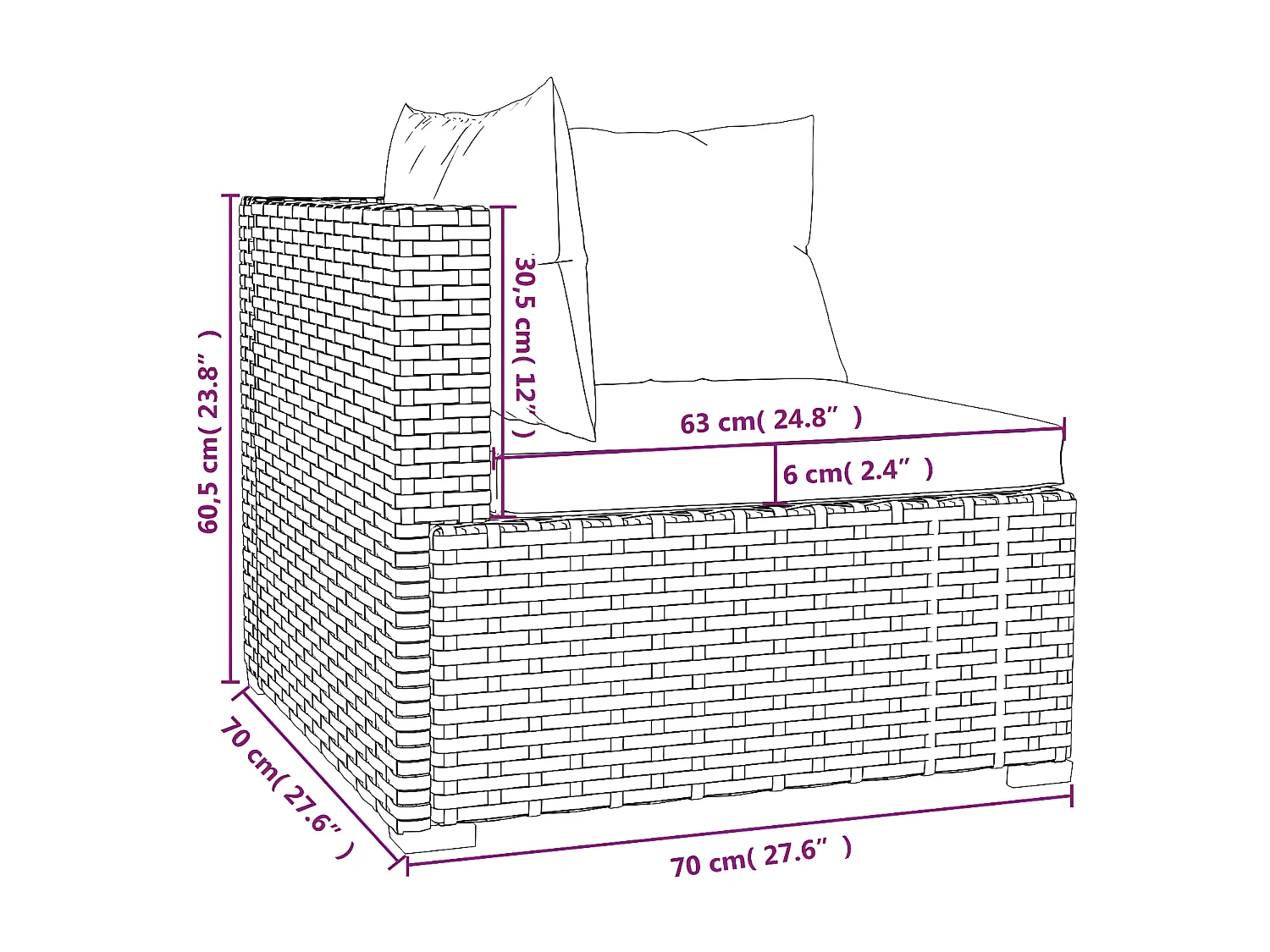 Tuinbank 3-zits met kussens poly rattan grijs