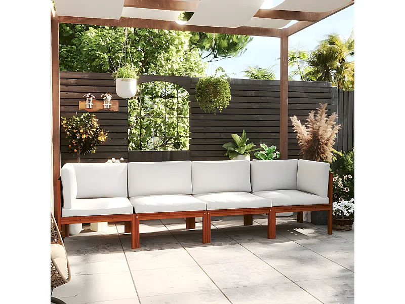 Banco de jardim 4 lugares c/ almofadão madeira de acácia maciça