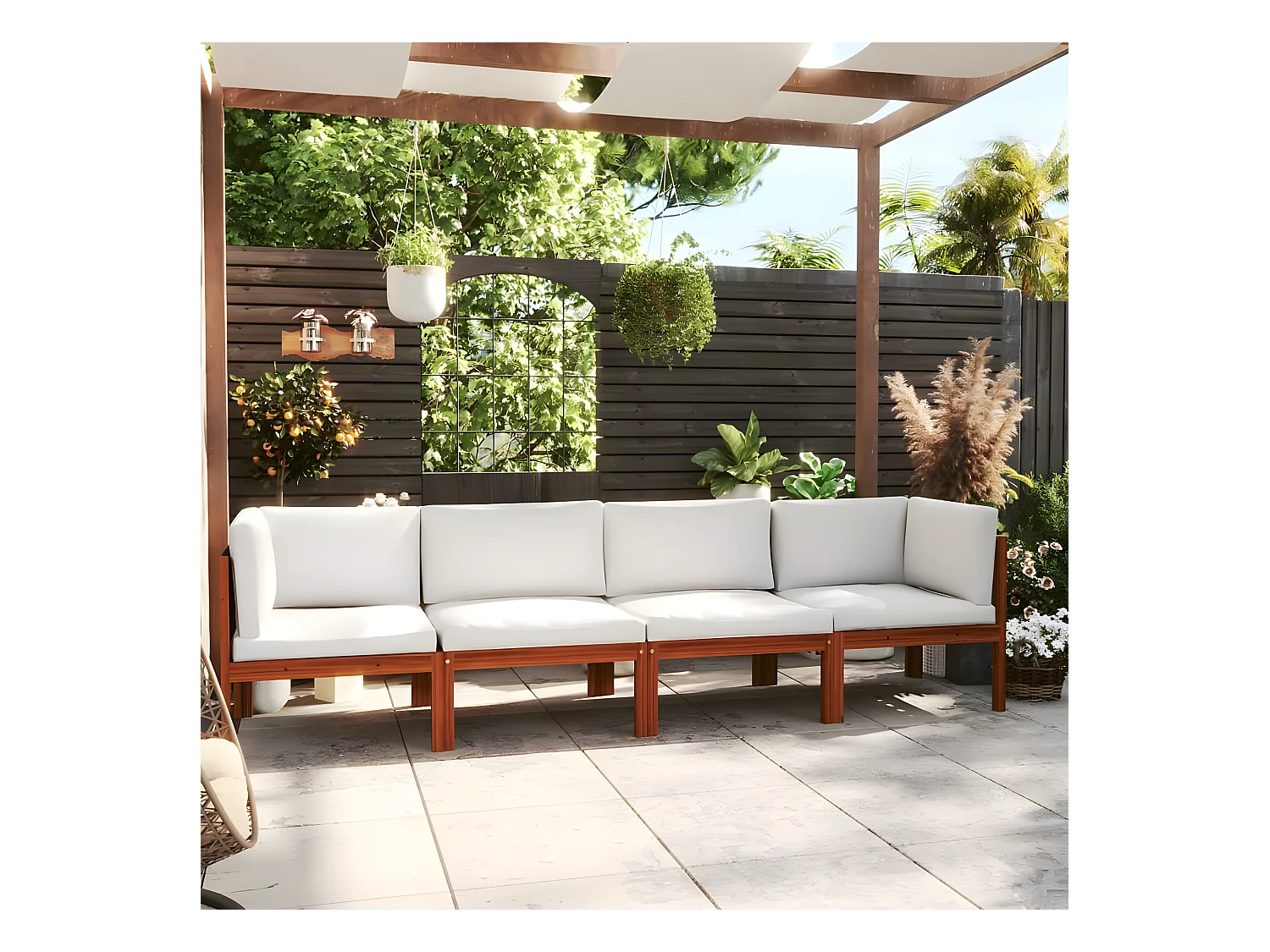 Canapé de jardin à 4 places avec coussin Bois d'acacia massif