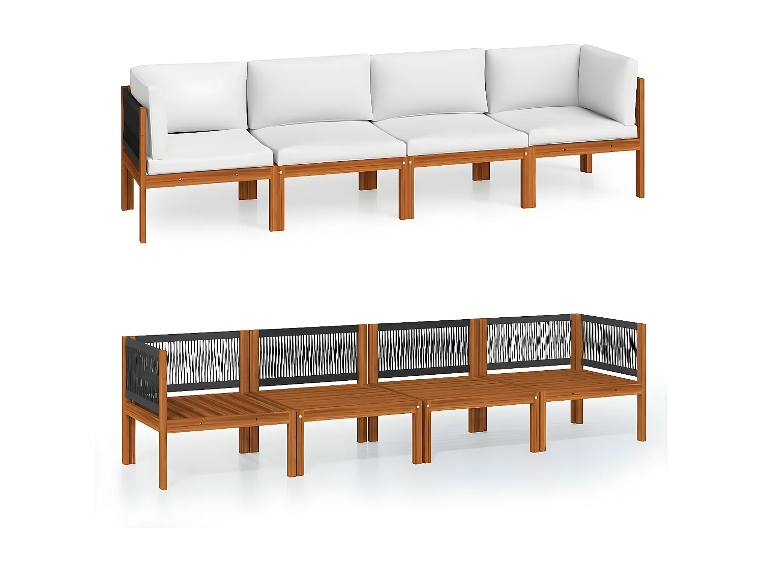 Banco de jardim 4 lugares c/ almofadão madeira de acácia maciça