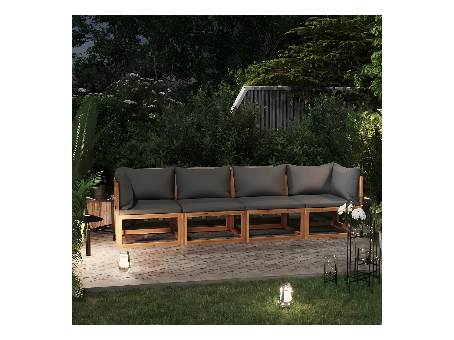 Canapé de jardin à 4 places avec coussin Bois d'acacia massif