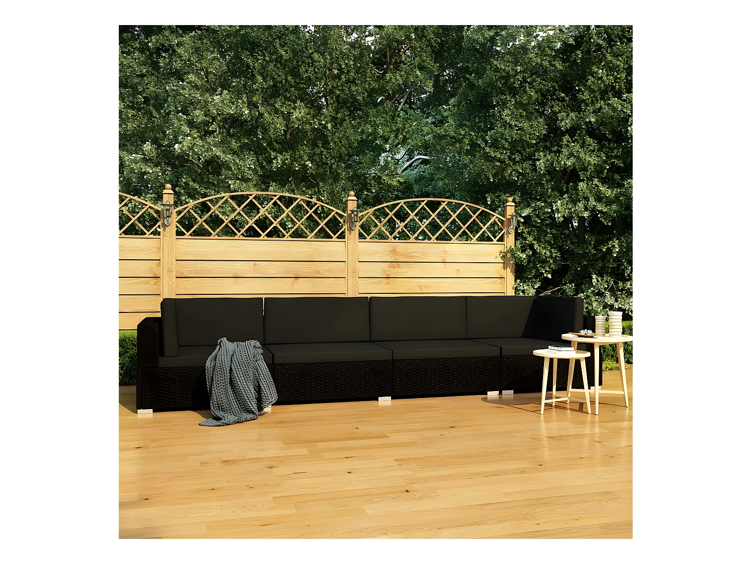 Canapés de jardin 4 pièces avec coussins Résine tressée Noir