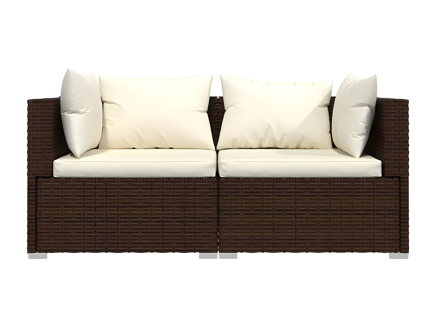 Tweezitsbank met kussens poly rattan bruin