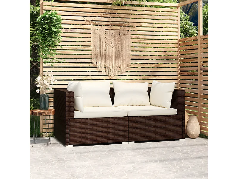 Tweezitsbank met kussens poly rattan bruin