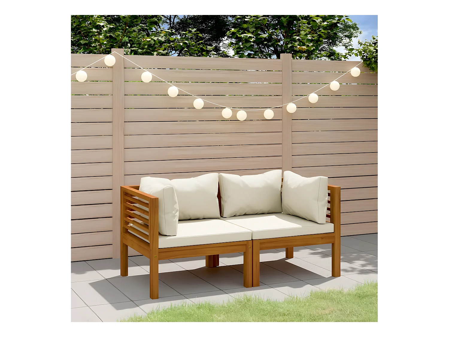 Canapé de jardin 2 places et coussin crème Bois d'acacia massif