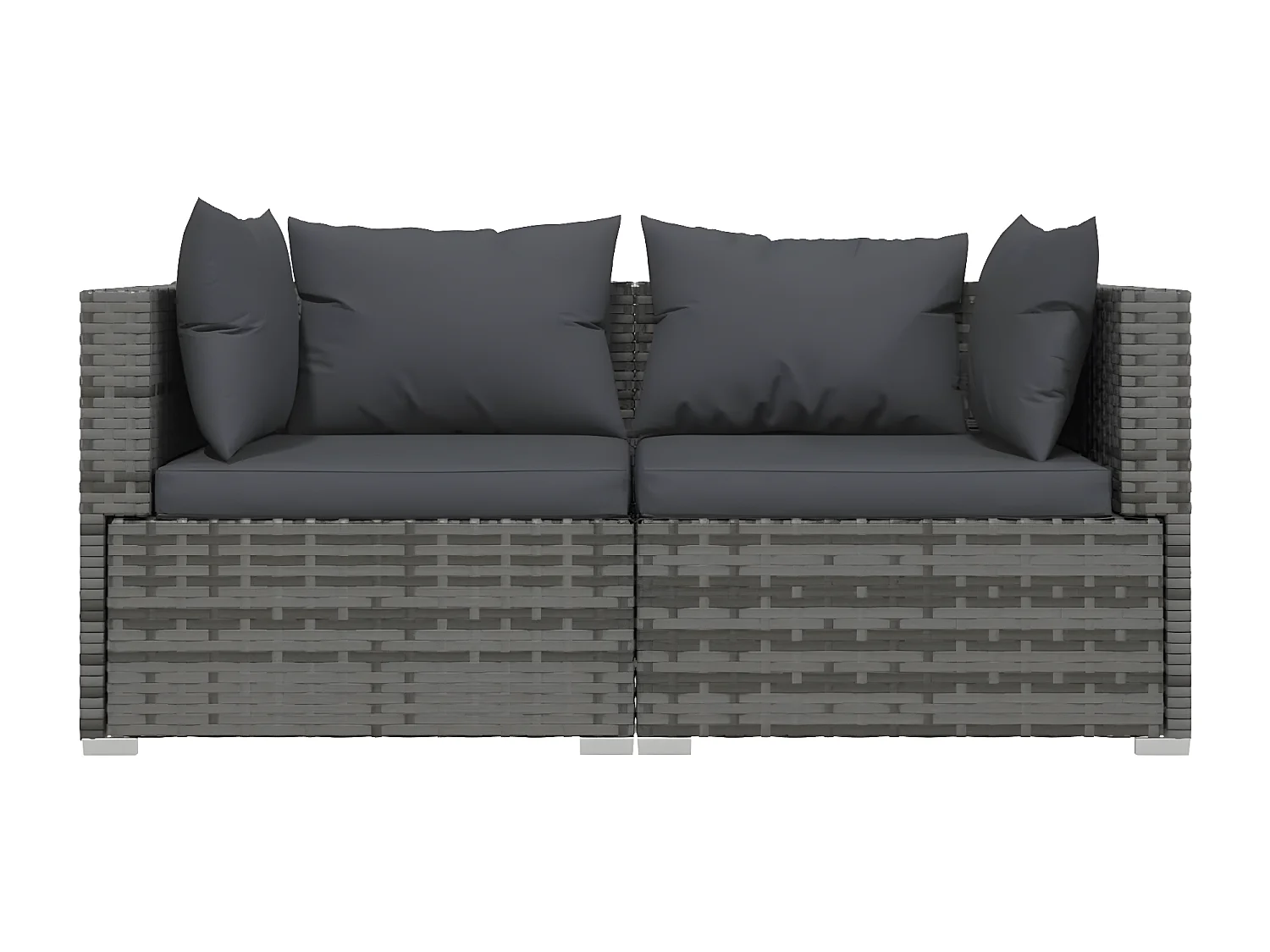 Tweezitsbank met kussens poly rattan grijs