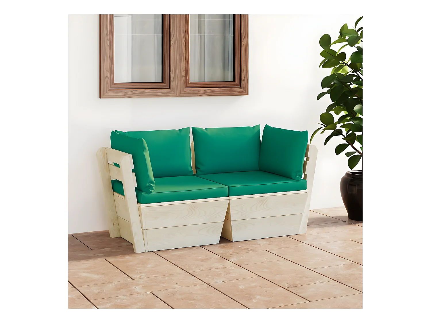 Canapé palette à 2 places de jardin avec coussins Bois d'épicéa