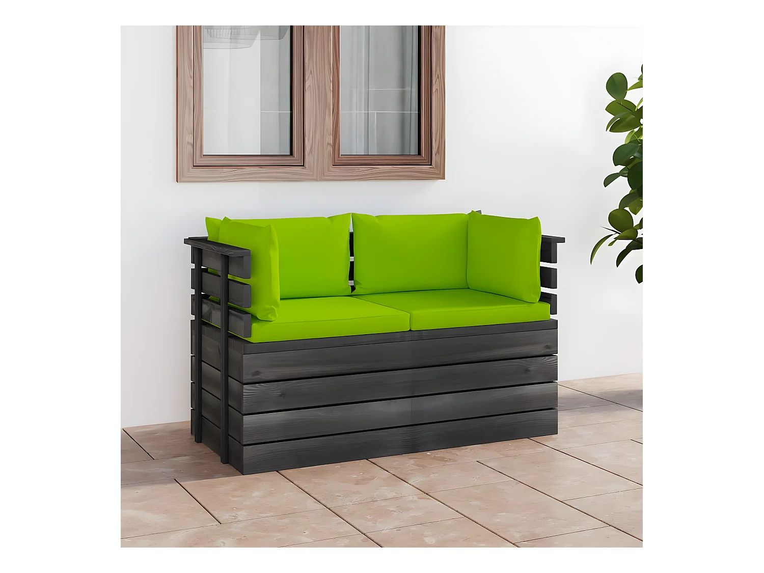 Canapé palette de jardin 2 places avec coussins Bois de pin