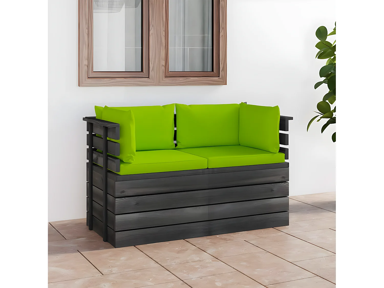 Canapé palette de jardin 2 places avec coussins Bois de pin