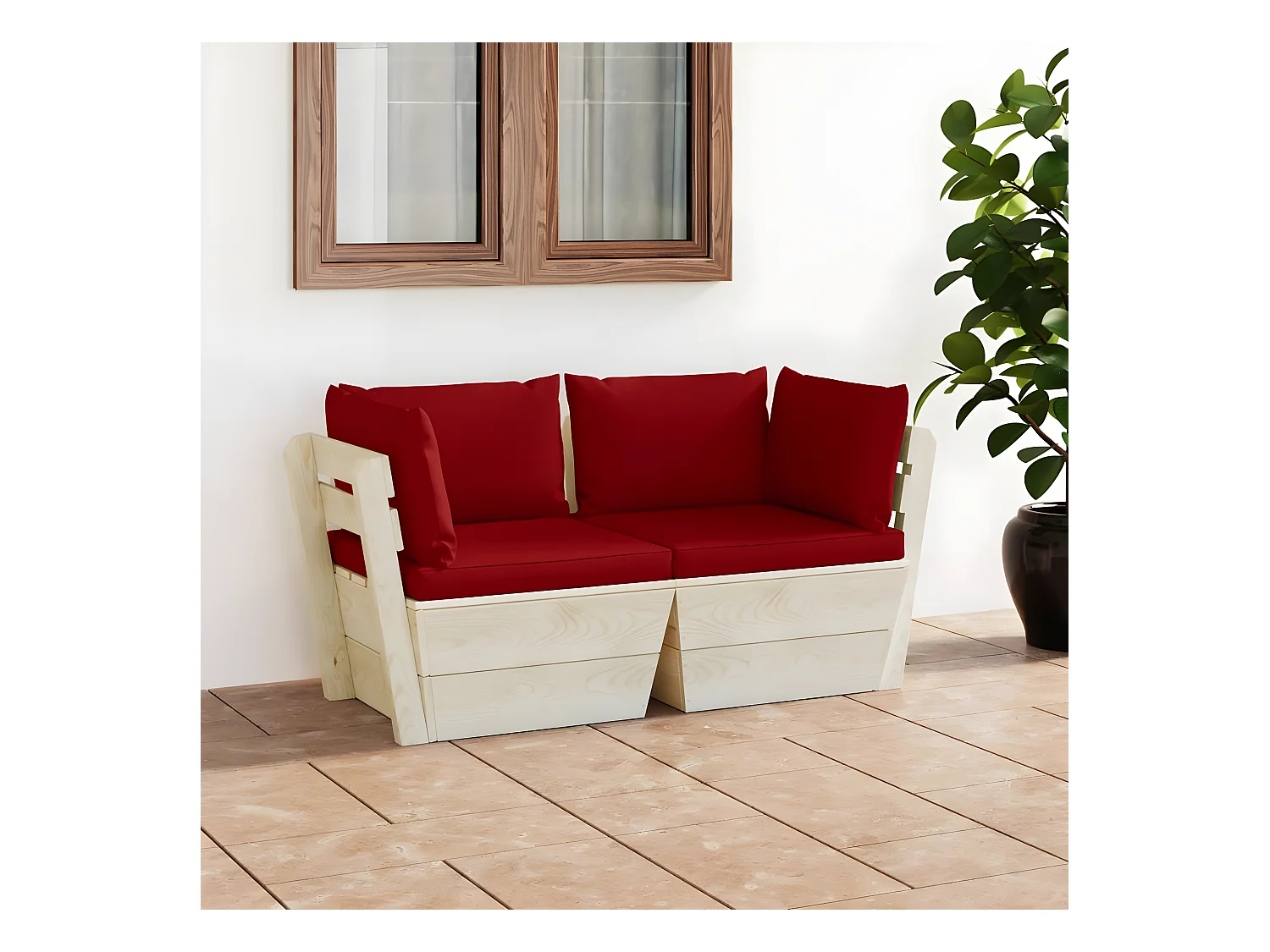Canapé palette à 2 places de jardin avec coussins Bois d'épicéa