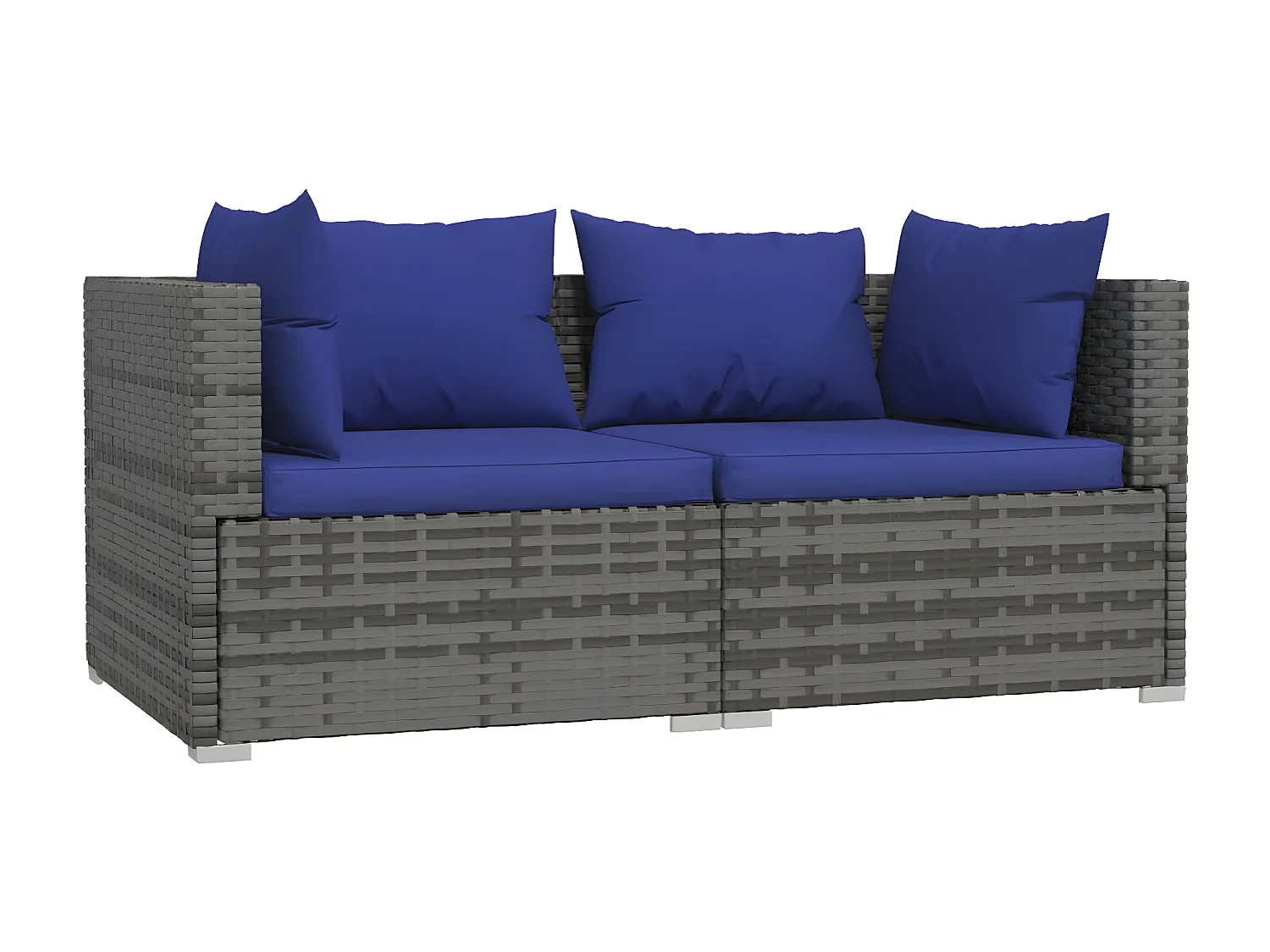 Canapé 2 places avec coussins Gris Résine tressée