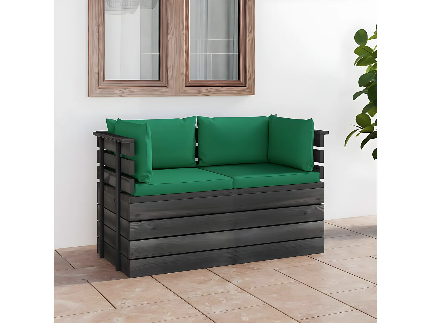 Canapé palette de jardin 2 places avec coussins Bois de pin