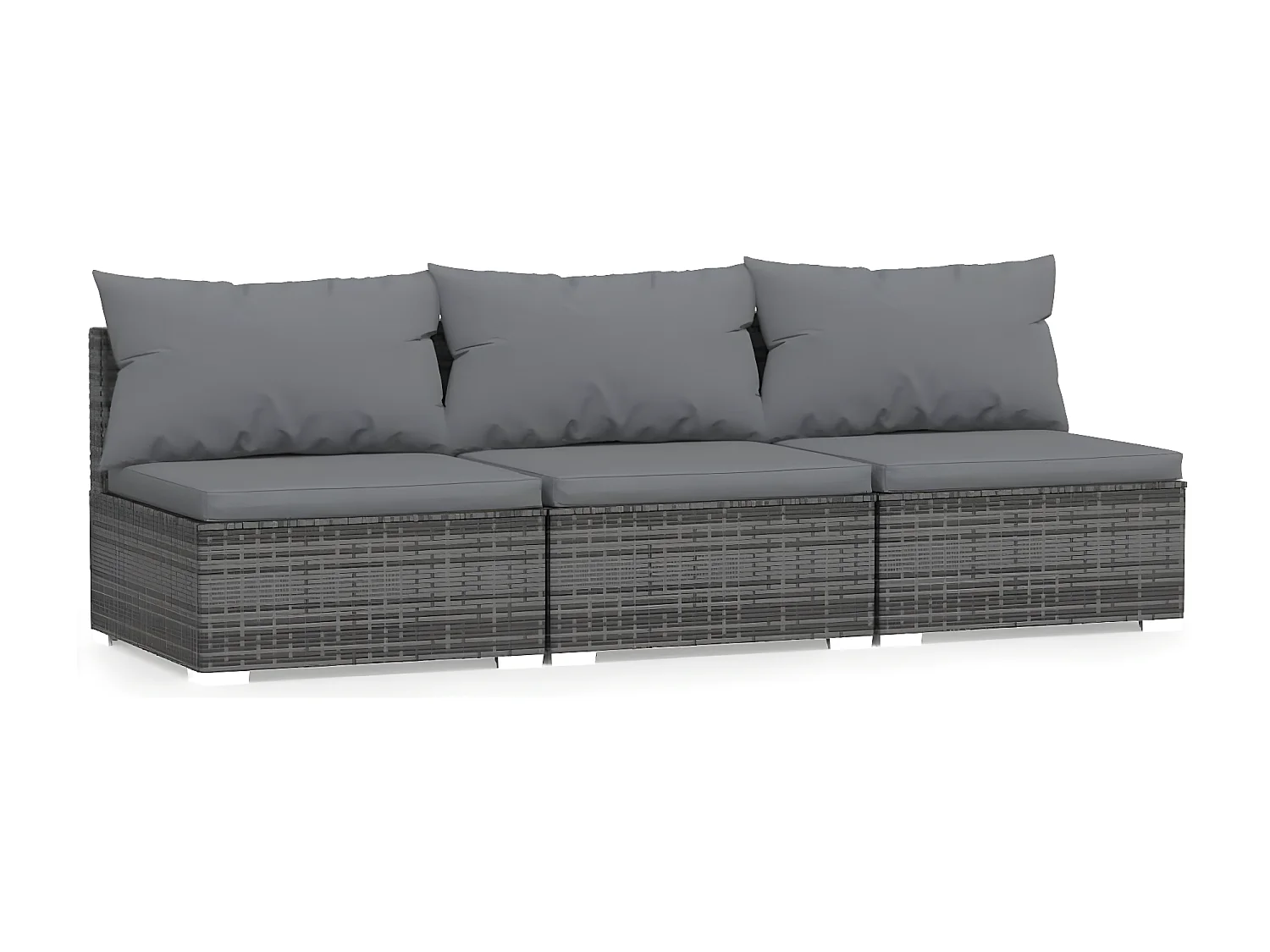 Sofá de 3 lugares com almofadões vime PE cinzento