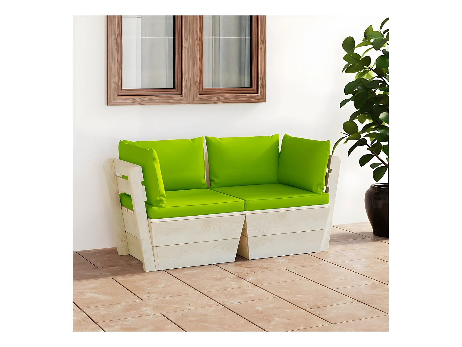 Canapé palette à 2 places de jardin avec coussins Bois d'épicéa