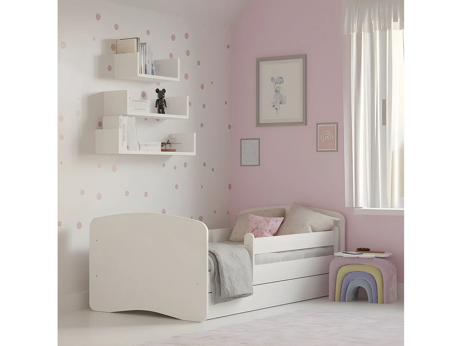 HAPPY - Cama infantil blanca completa 180 x 80 cm somier + colchón + cajones
