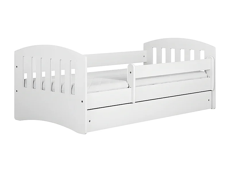 CLASSICO - Cama infantil blanca completa 160 x 80 cm somier + colchón + cajones
