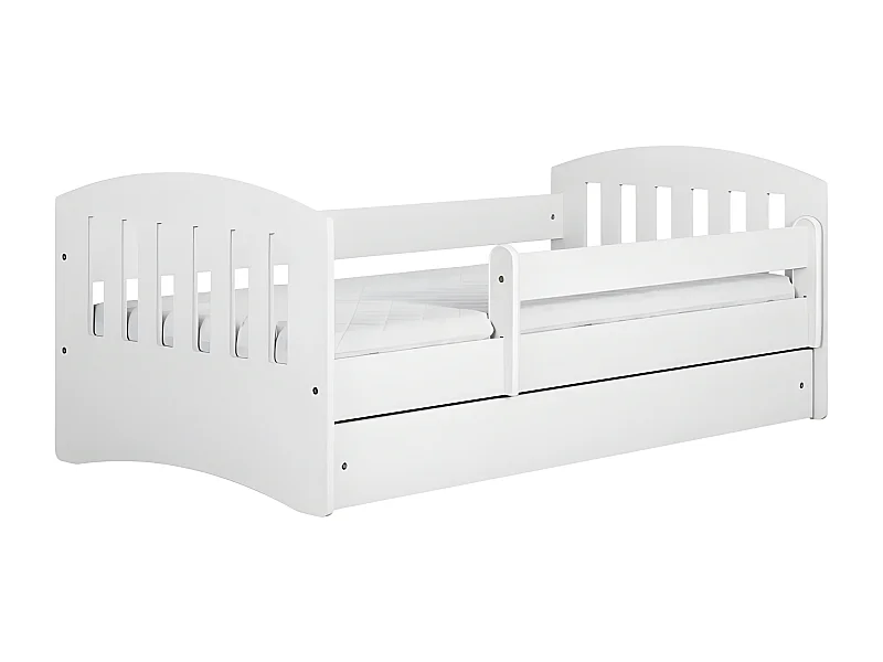 CLASSICO - Cama infantil blanca completa 140 x 80 cm somier + colchón + cajones