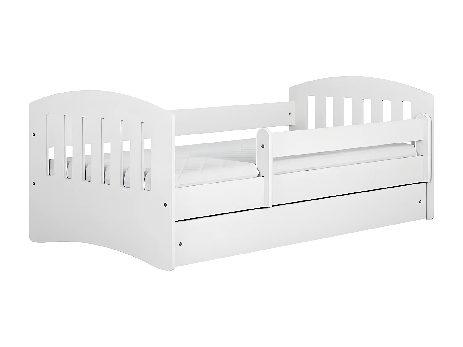 CLASSICO - Cama infantil blanca completa 140 x 80 cm somier + colchón + cajones