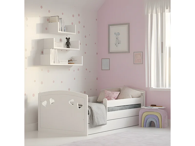 VAN - Cama individual infantil blanca 160 x 80 cm somier + colchón + cajones