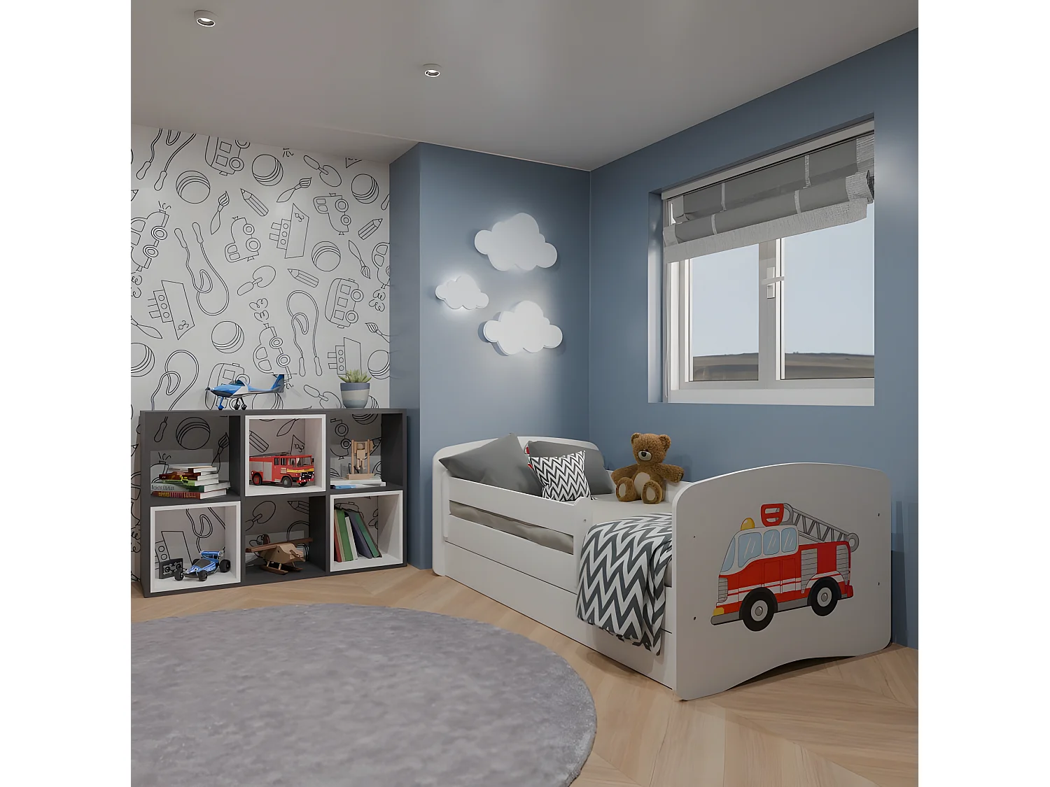 HAPPY - Lettino antincendio 180 x 80 cm base + materasso + cassettiera