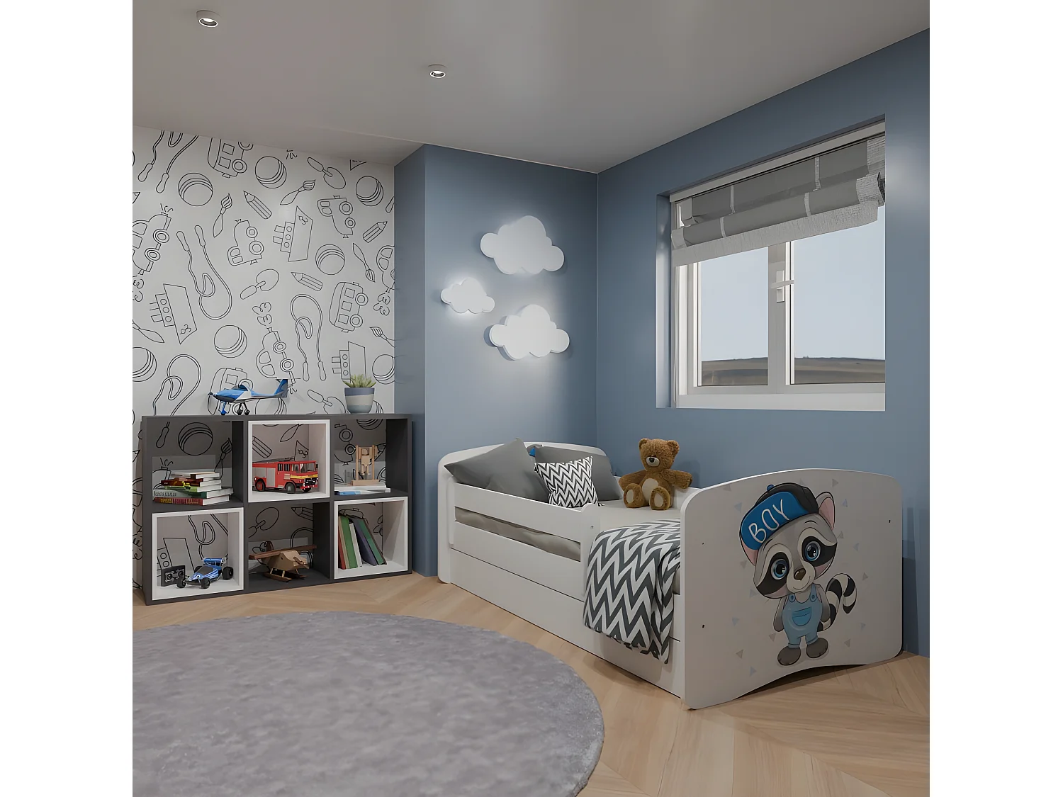 HAPPY - Cama infantil panda 160 x 80 cm somier + colchón + cajones