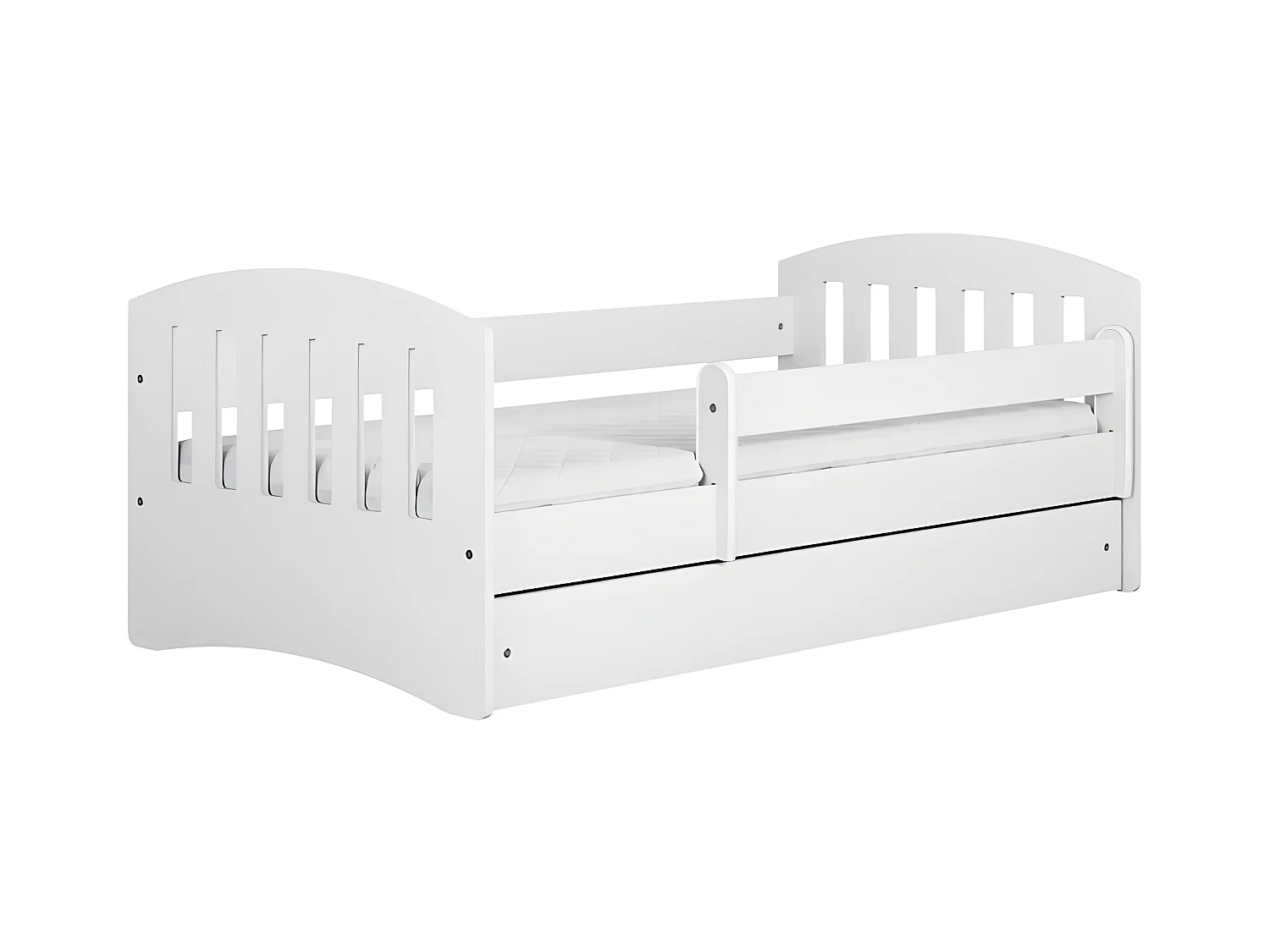CLASSICO - Cama infantil blanca completa 180 x 80 cm somier + colchón + cajones