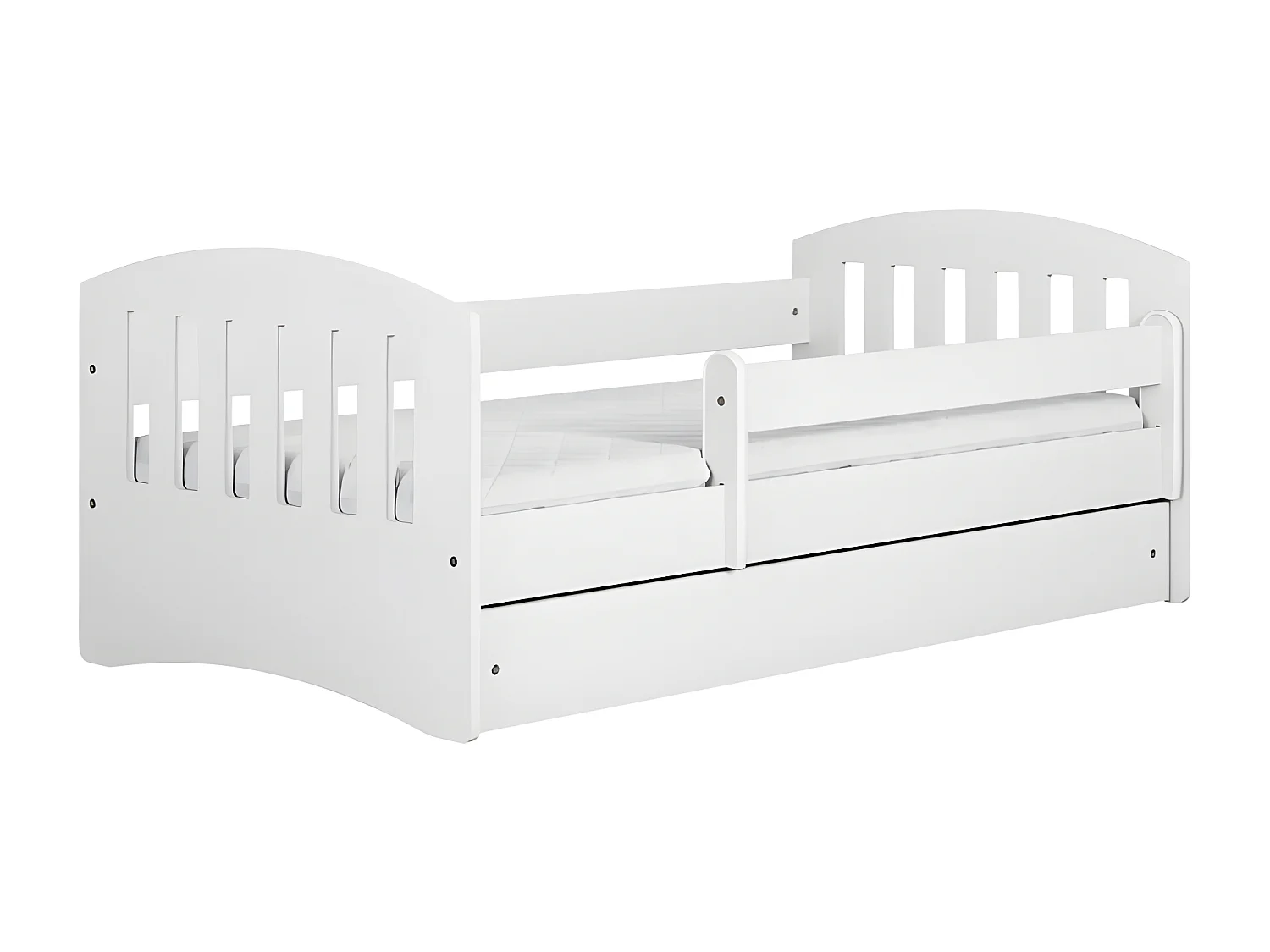 CLASSICO - Cama infantil blanca completa 180 x 80 cm somier + colchón + cajones