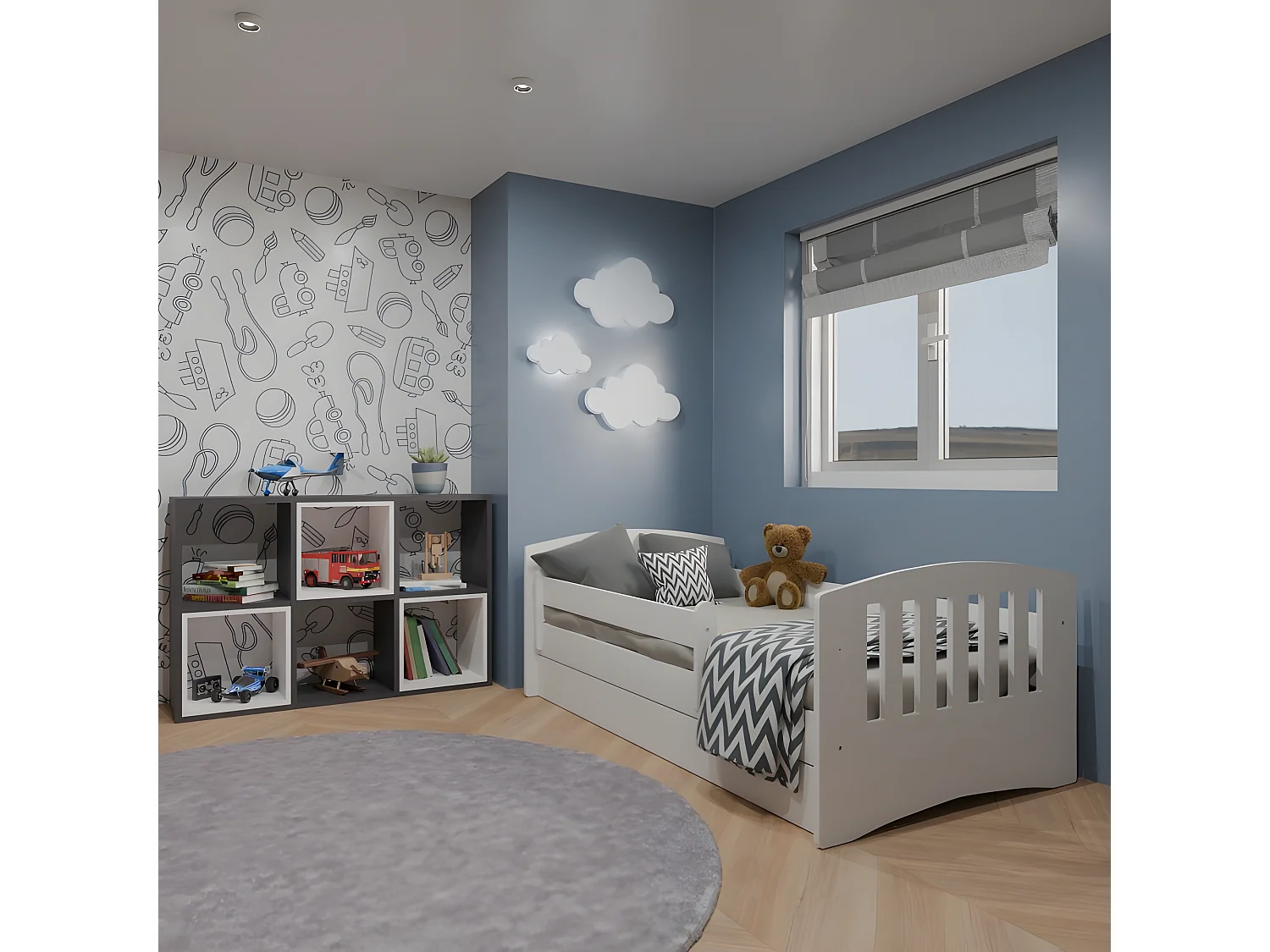 CLASSICO - Cama infantil blanca completa 180 x 80 cm somier + colchón + cajones