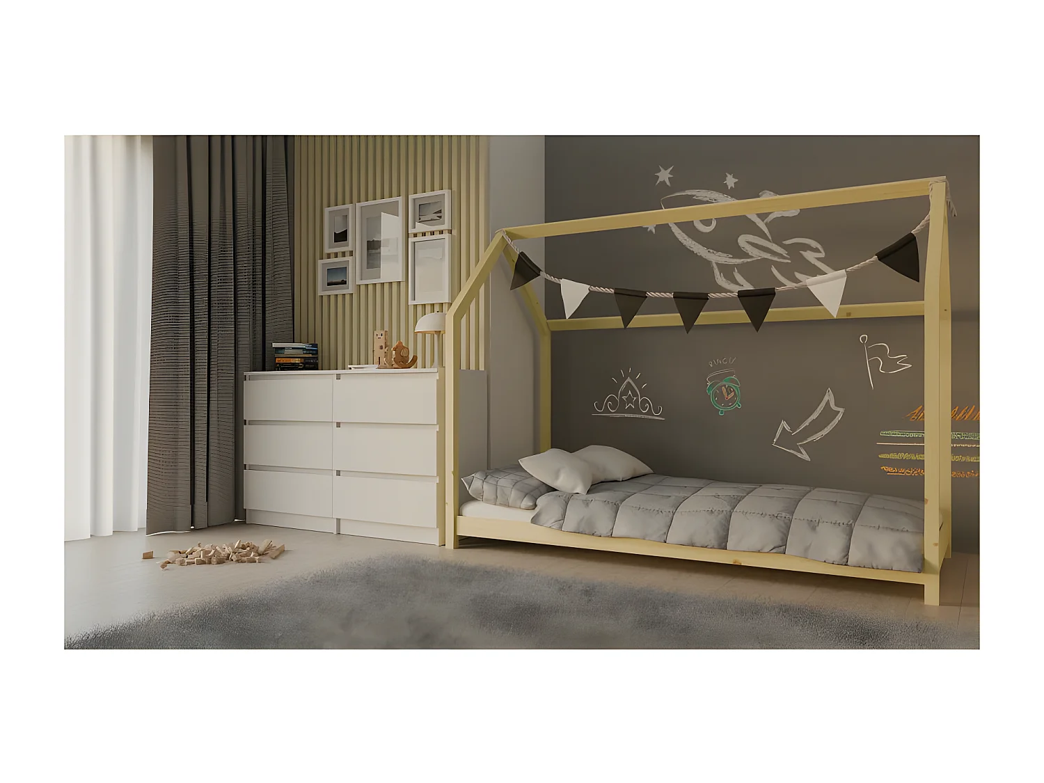 BELLA - Cama cabina infantil 180 x 80 cm con somier de láminas