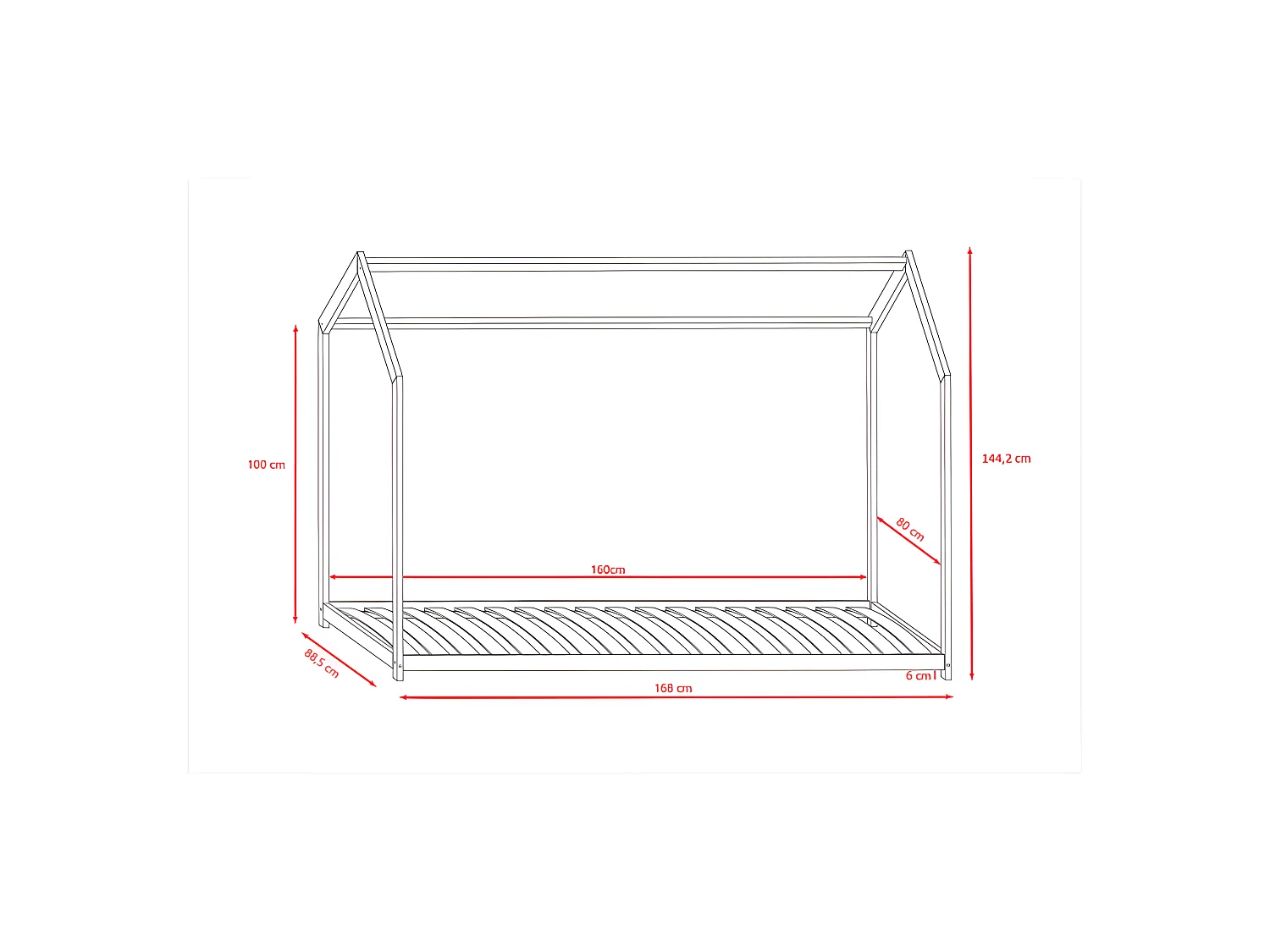 BELLA - Cama cabaña infantil 160 x 80 cm con somier de láminas