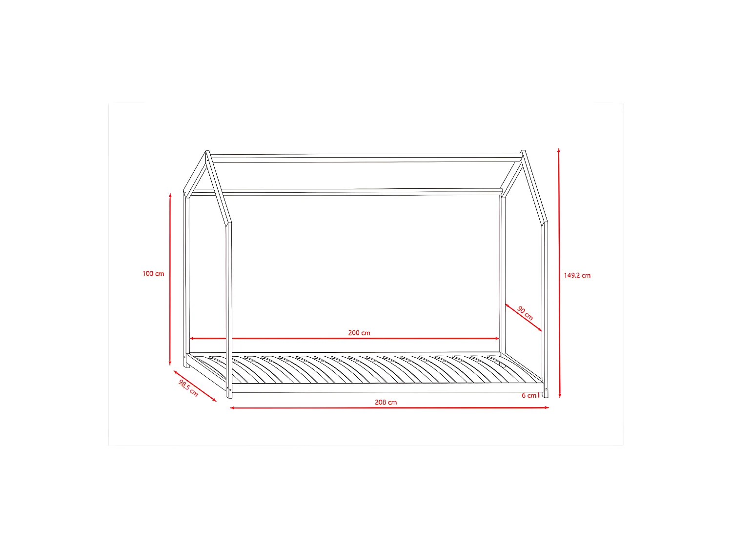 BELLA - Lit cabane pour enfant 200 x 90 cm avec sommier