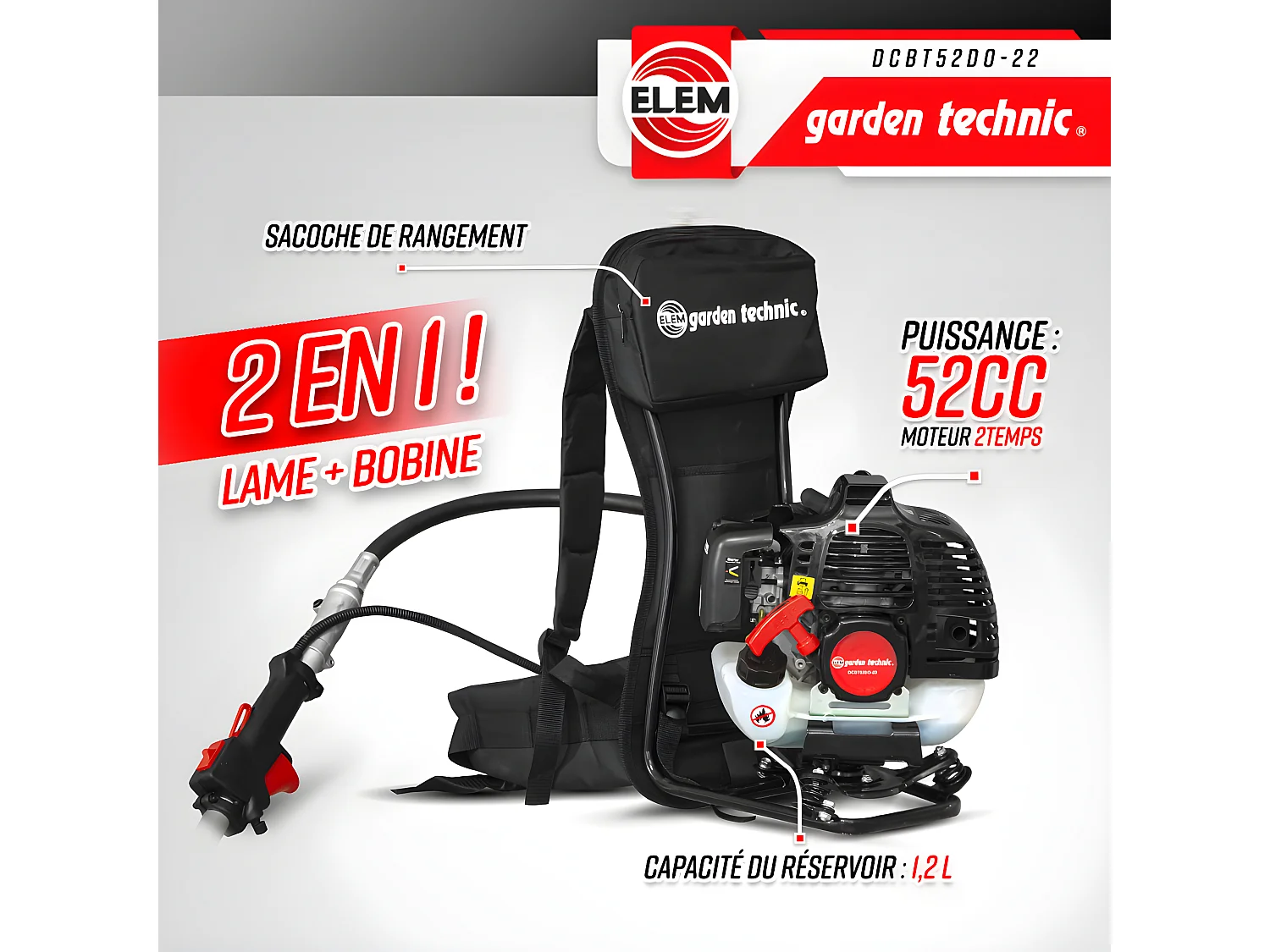 Motorsense Rückentragbar 52CC - Klinge + Fäden - Elem Garden