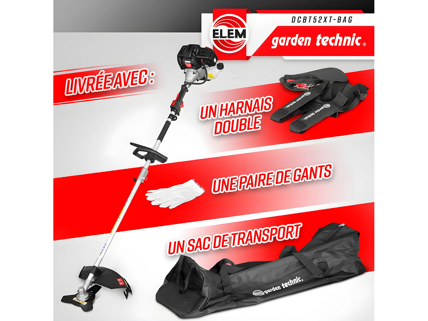 Outil multifonctions 4 en 1(débroussailleuse - taille haies - élagueuse) - 52cc - Sac de transport - Elem Garden