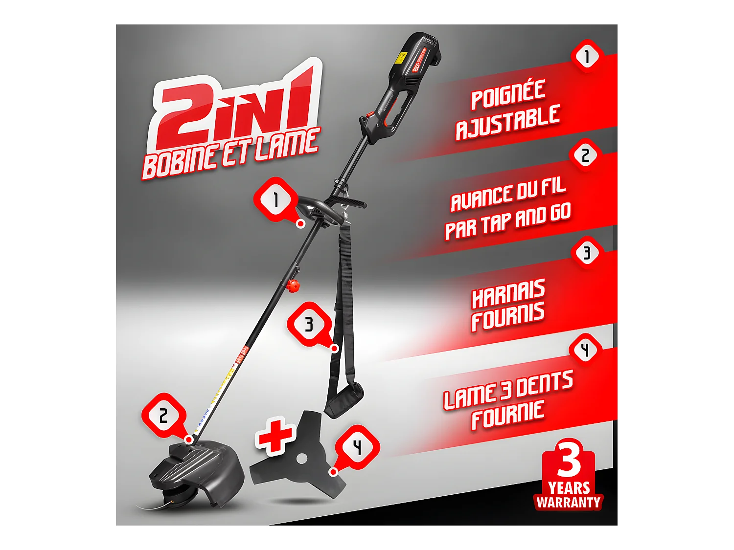 Débroussailleuse électrique 1200W avec bobine et lame 3 dents - Elem Garden